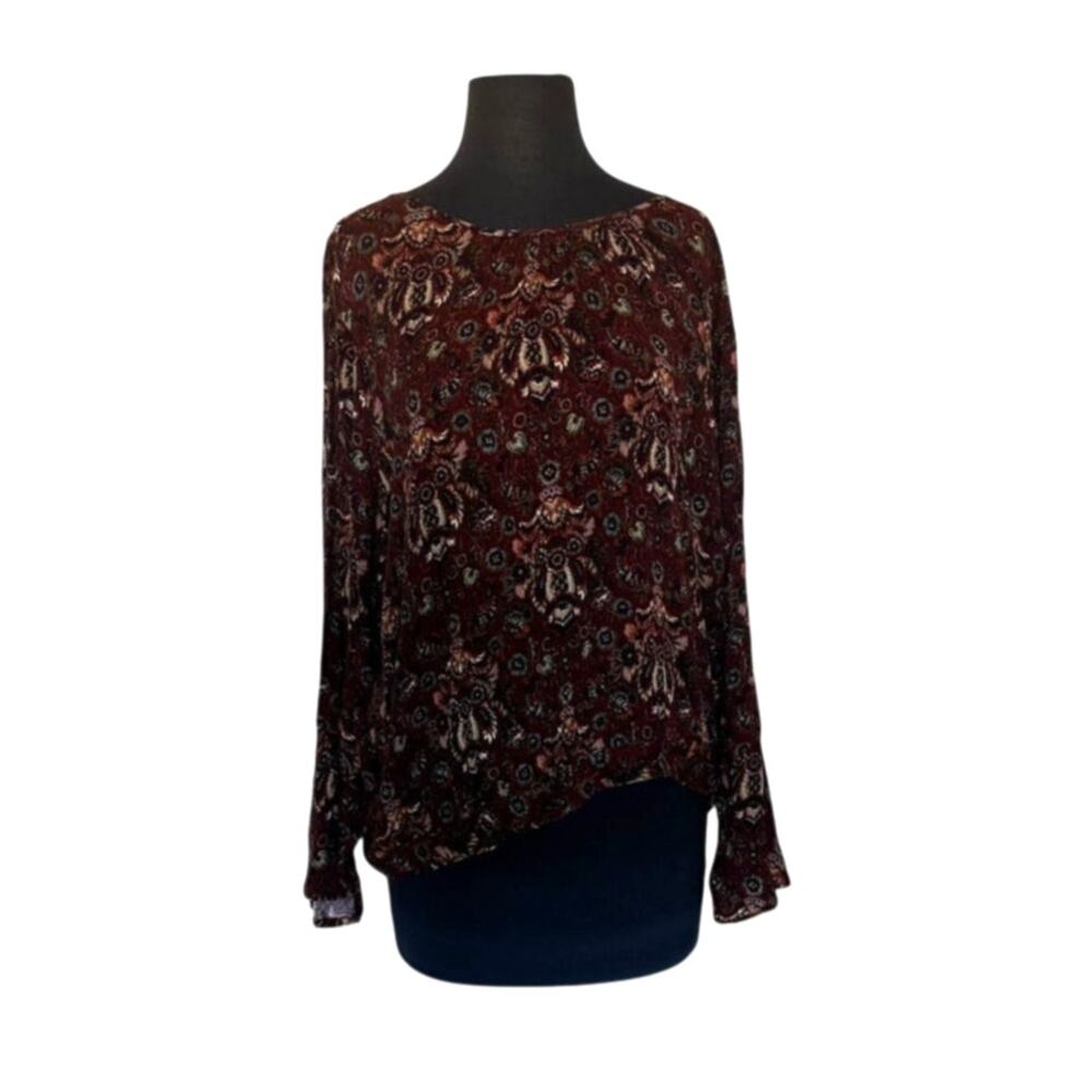 American Eagle Viscose Burgundy Patterned Open Back Top -XXL